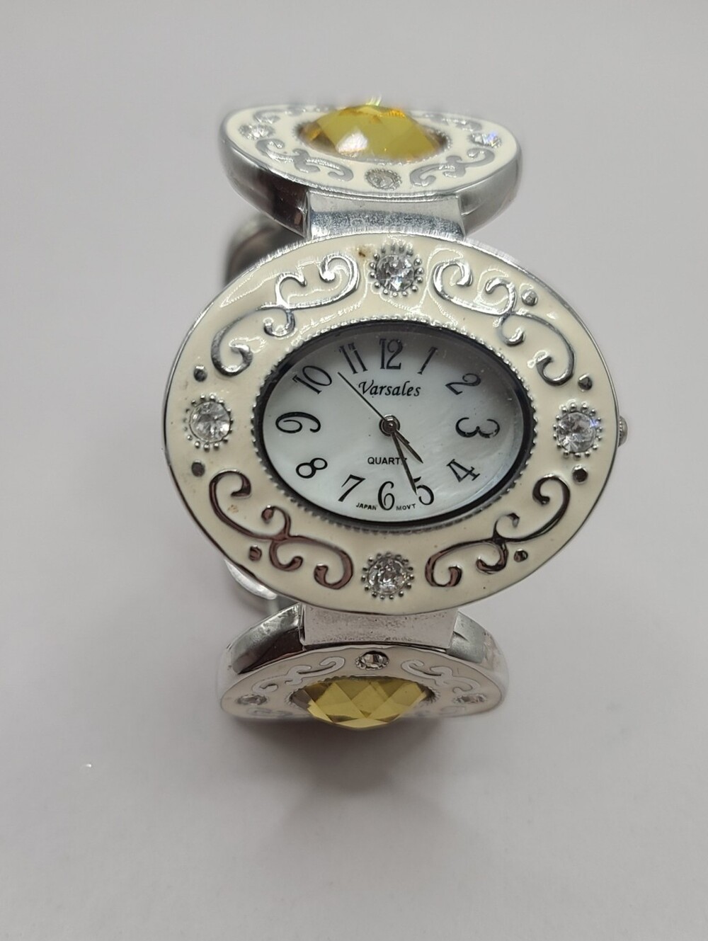 Varsales Rhinestone Yellow Gem Cuff Bracelet Watch8